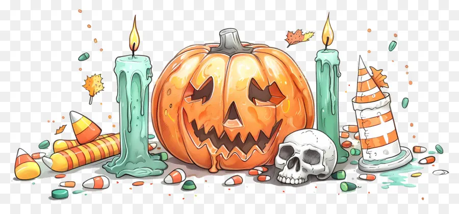 Decoração De Halloween，Abóbora E Caveiras PNG