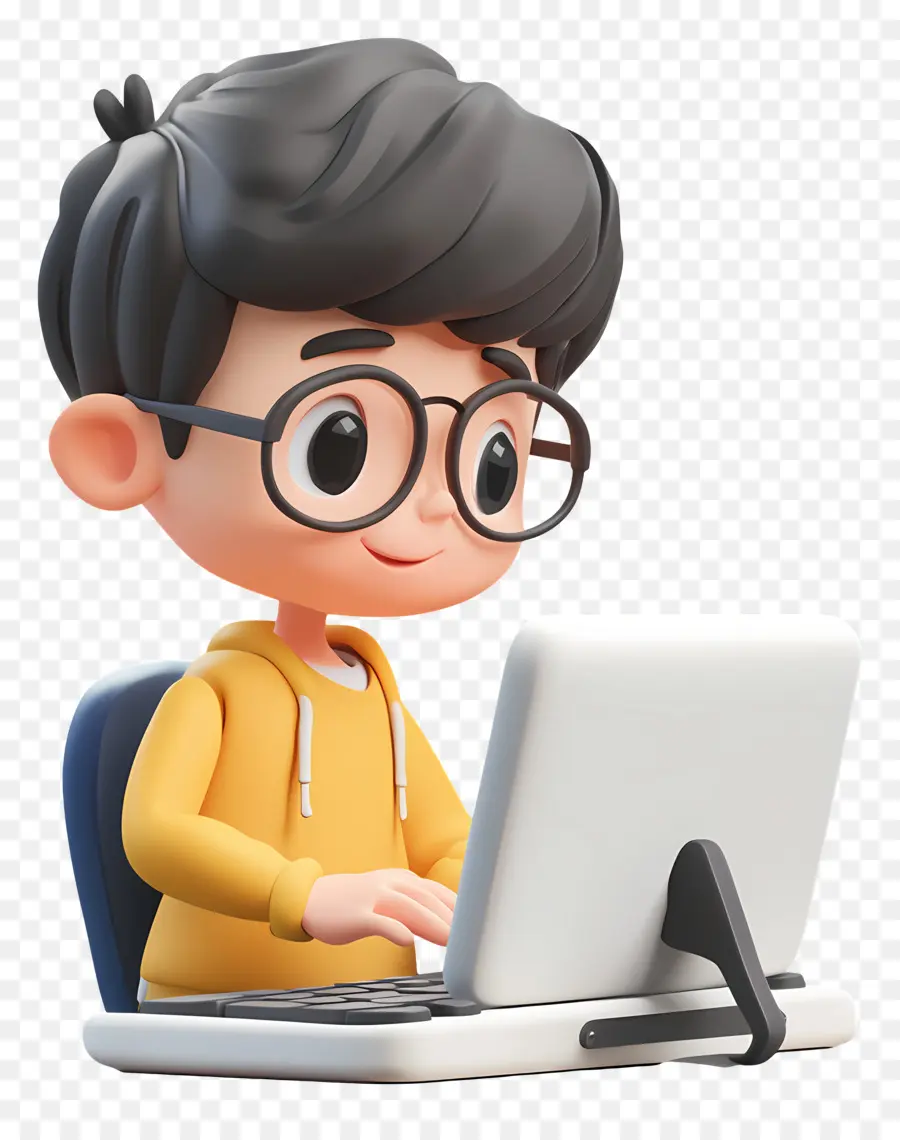 Estudante De Informática，Personagem De Desenho Animado Com Laptop PNG