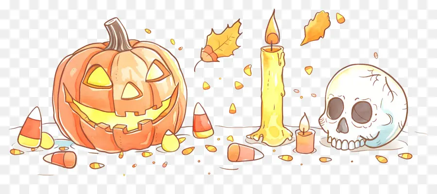 Decoração De Halloween，Abóbora E Caveira PNG