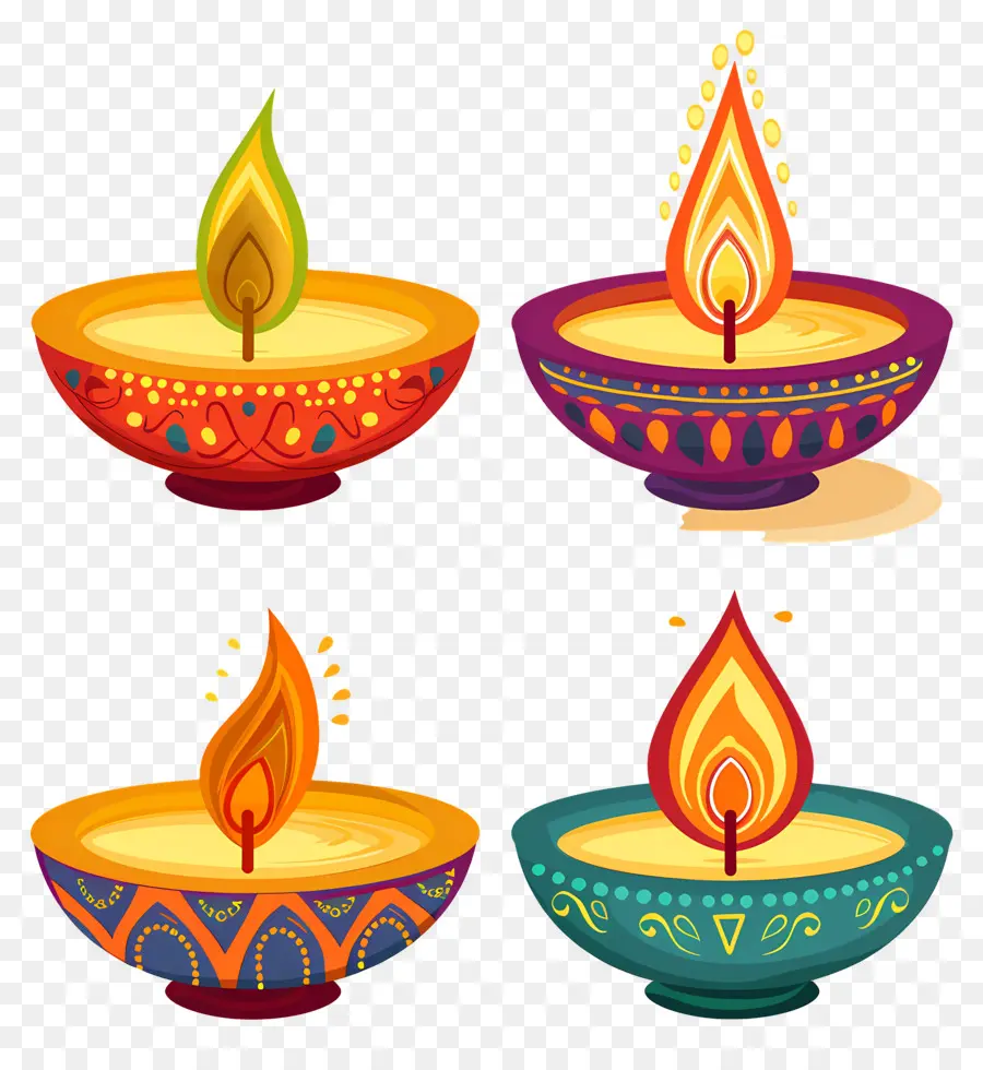 Vela Diwali，Diya Colorido PNG