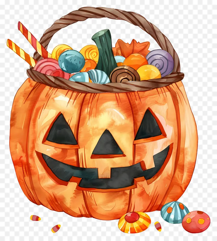 Cesta De Halloween，Cesta De Doces De Abóbora PNG