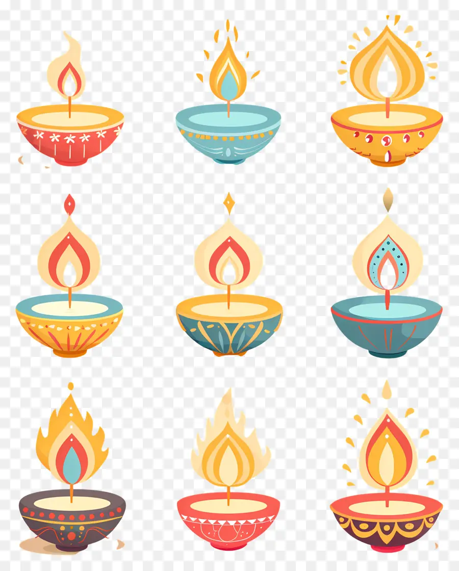 Vela Diwali，Diya Colorido PNG