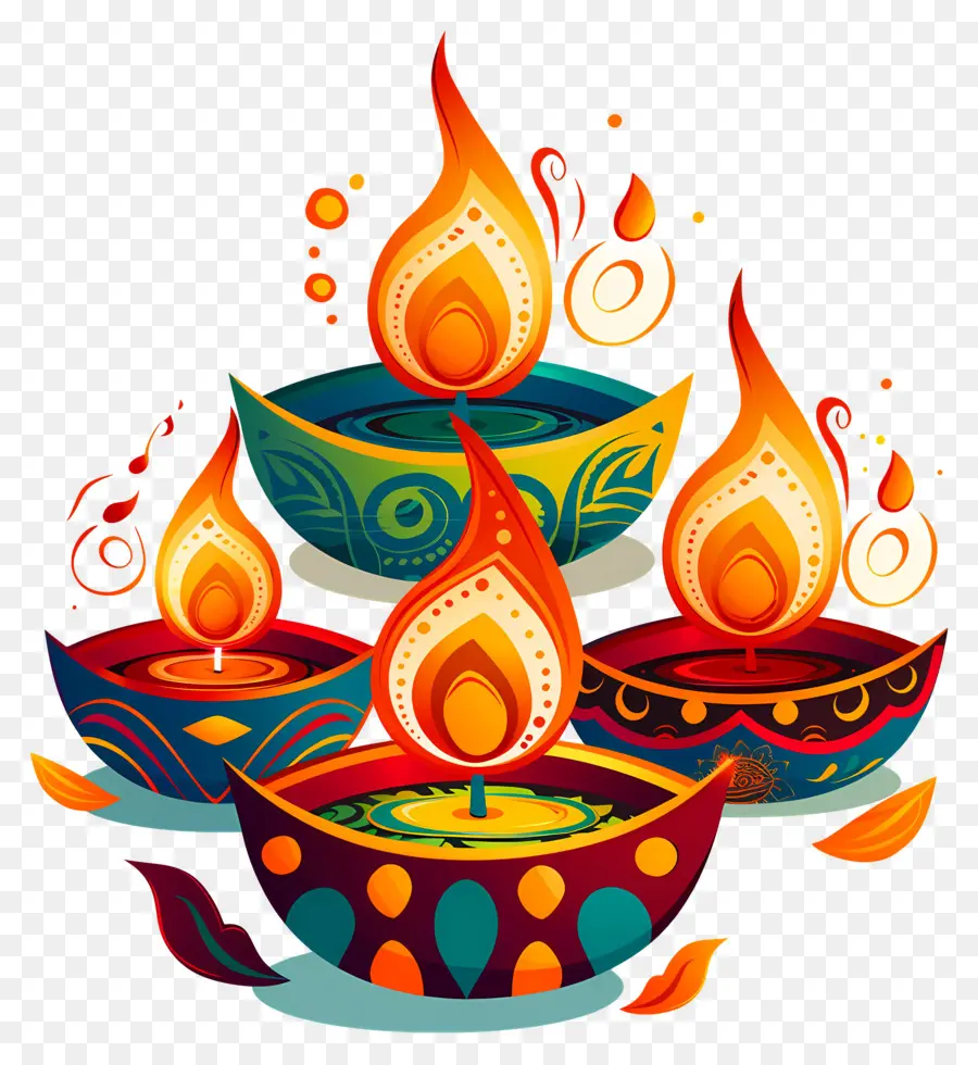 Vela Diwali，Diyas Vibrantes PNG