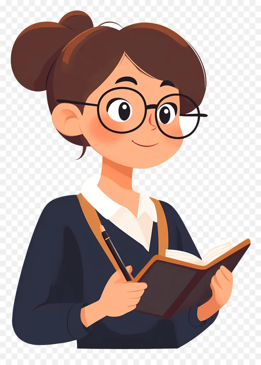 Professor，Mulher De Desenho Animado Com Livro PNG