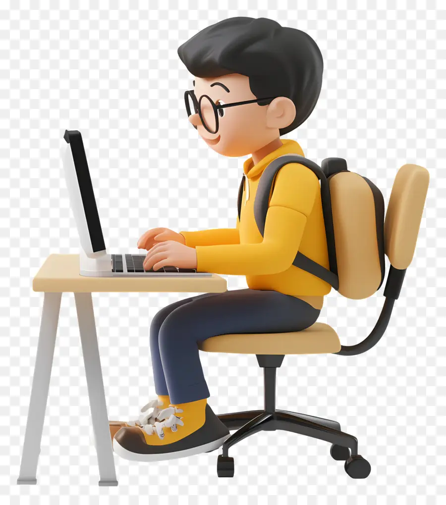 Estudante De Informática，Personagem De Desenho Animado Com Laptop PNG