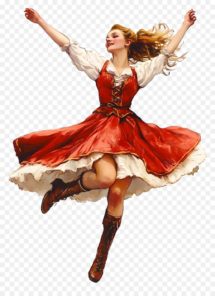 Dançarino Da Oktoberfest，Mulher De Vestido Vermelho PNG