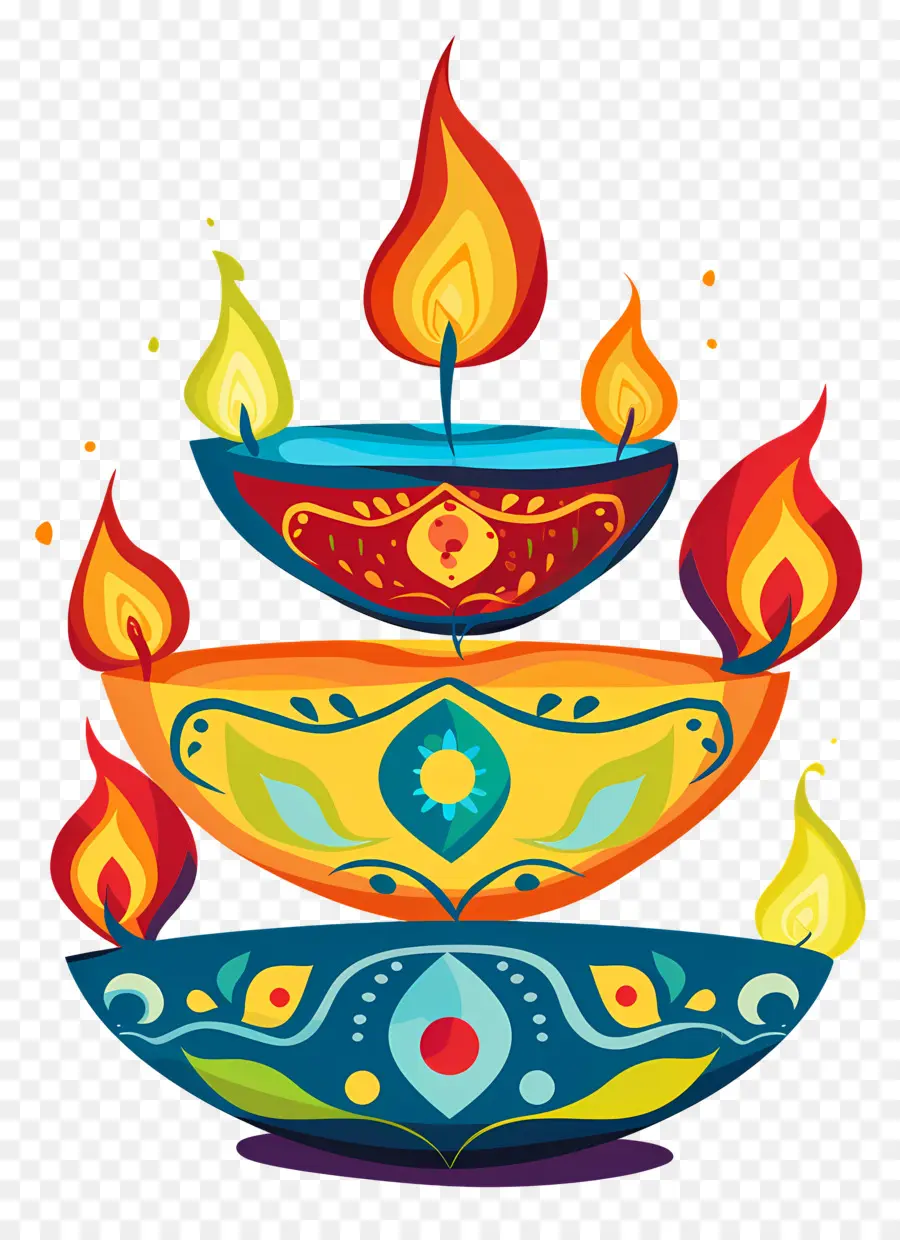 Vela Diwali，Diya Colorido PNG