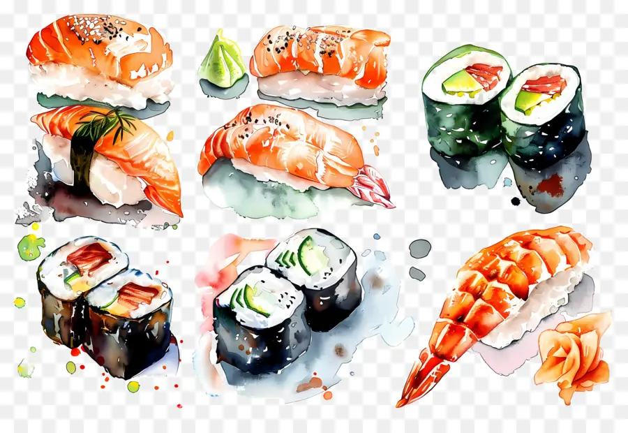 Sushi Aquarela，Sushi PNG