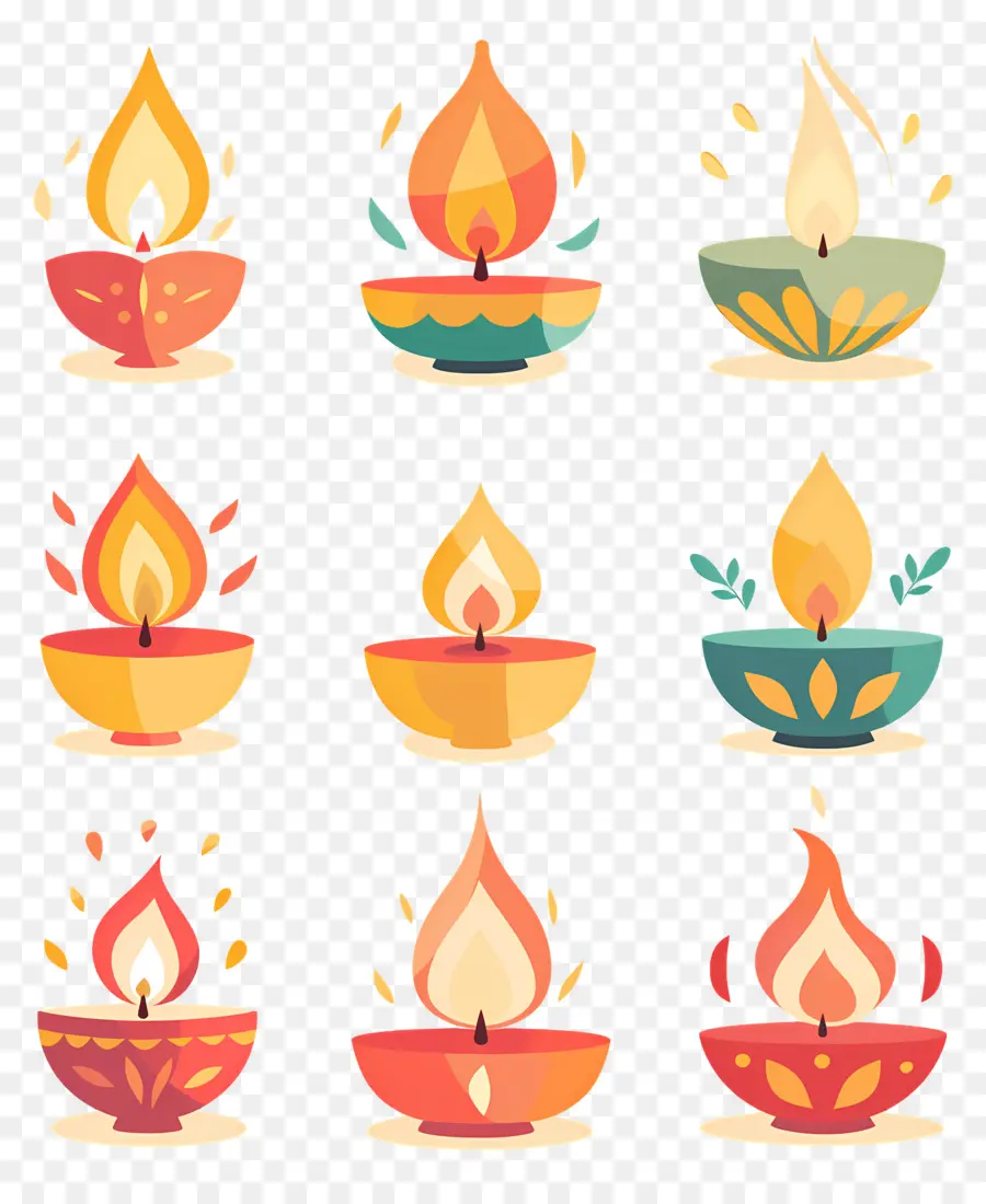 Vela Diwali，Diya Colorido PNG