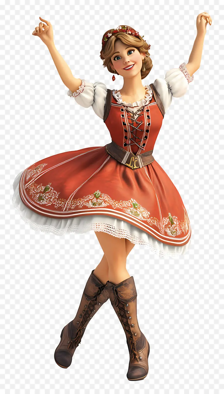 Dançarino Da Oktoberfest，Garota Animada Em Vestido Vermelho PNG