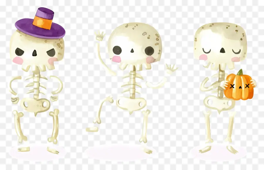 Esqueletos De Halloween，Esqueletos Com Abóboras PNG