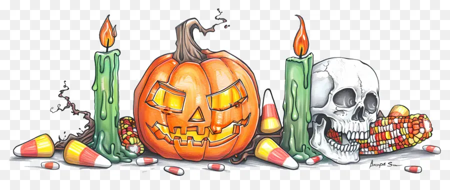 Decoração De Halloween，Abóbora E Caveira PNG