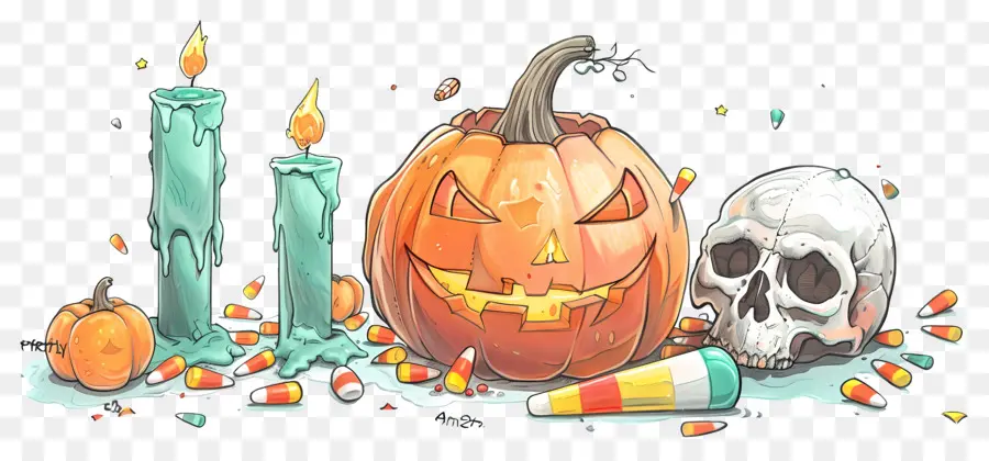 Decoração De Halloween，Abóbora E Caveira De Halloween PNG