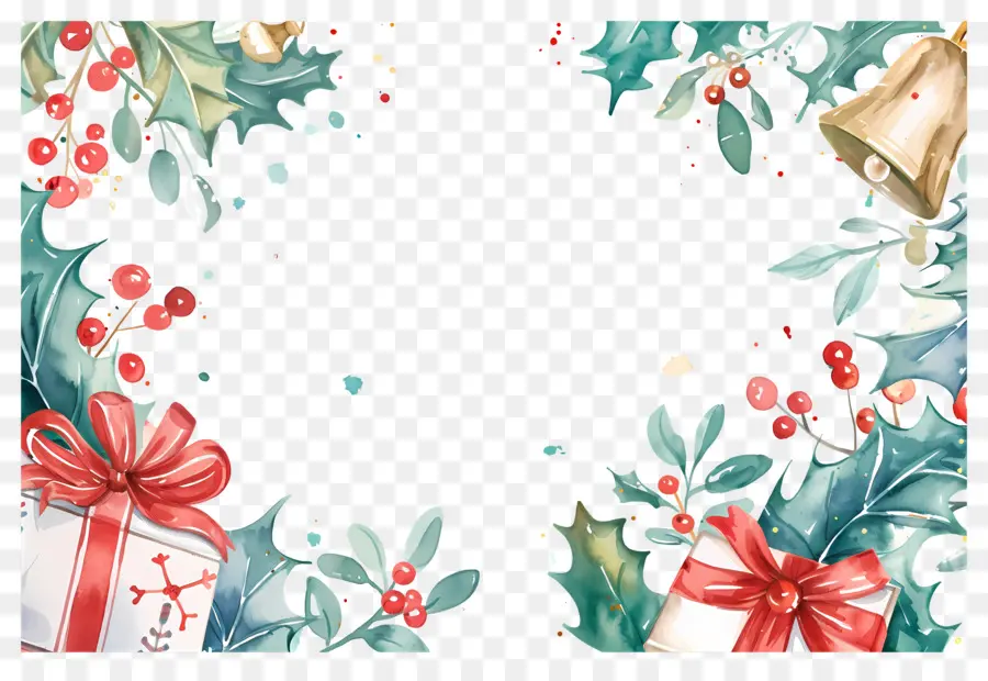 Fundo De Natal，Moldura De Natal Com Presentes E Poinsétias PNG