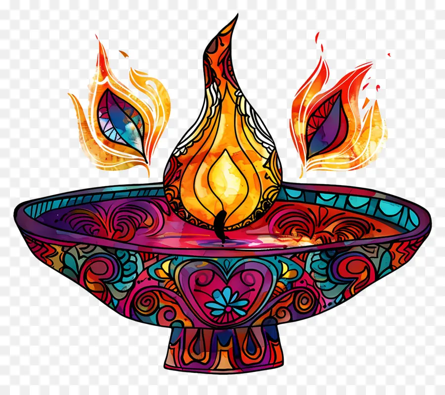 Diwali Diya，Diya Colorido PNG