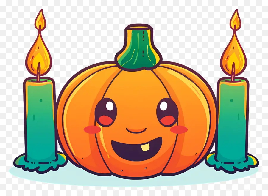 Velas De Halloween，Abóbora Fofa Com Velas PNG