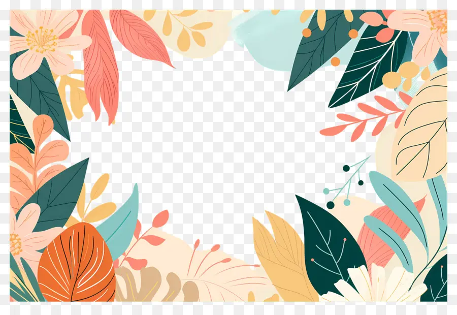 Fundo Floral，Folhas Coloridas PNG