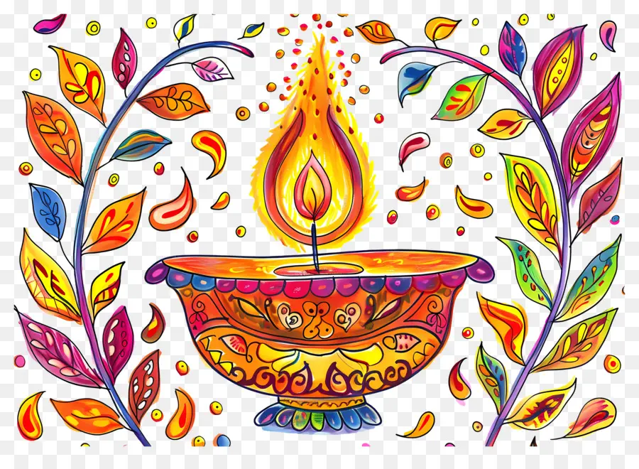 Flor De Diwali，Diya Colorido PNG