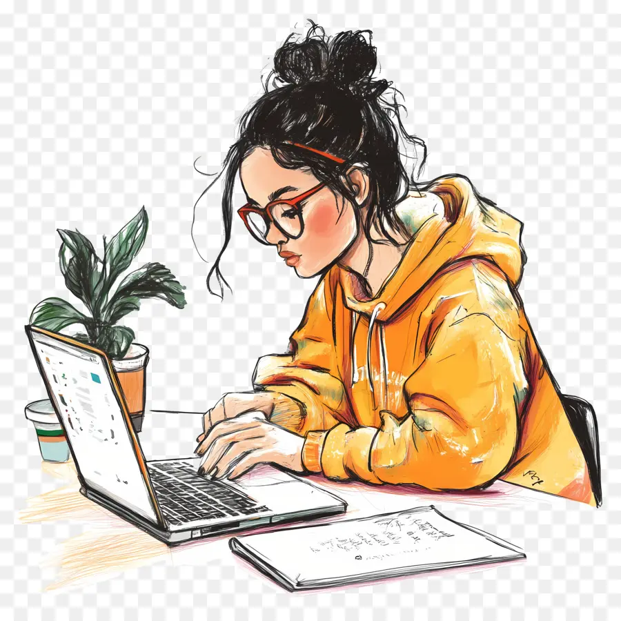 Estudante De Informática，Menina Com Laptop PNG