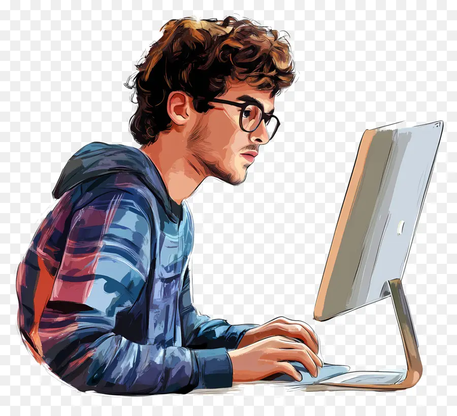 Estudante De Informática，Pessoa Com Computador PNG