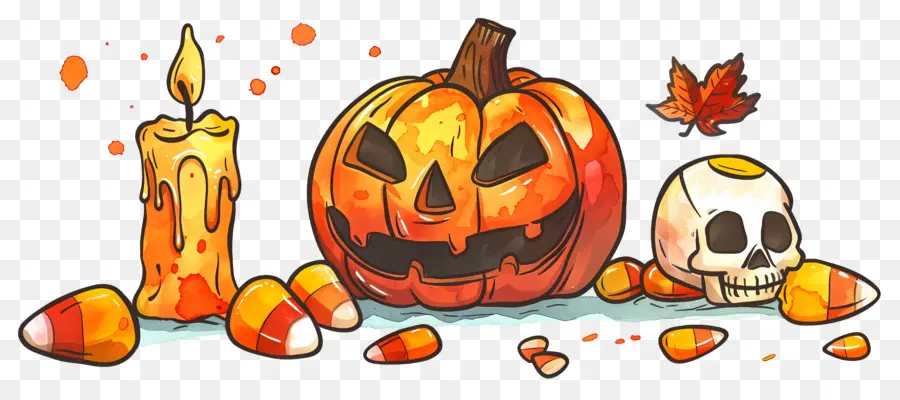 Decoração De Halloween，Abóbora E Caveiras PNG