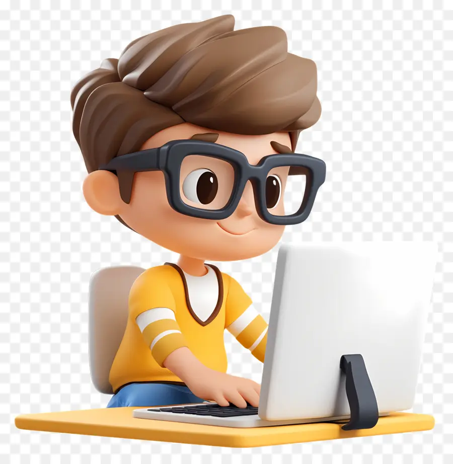 Estudante De Informática，Personagem De Desenho Animado Com Laptop PNG