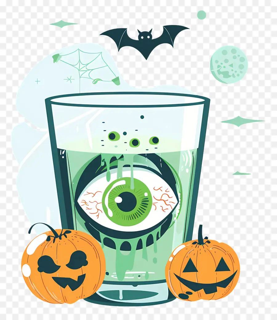 Bebida De Halloween，Bebida De Globo Ocular Verde PNG