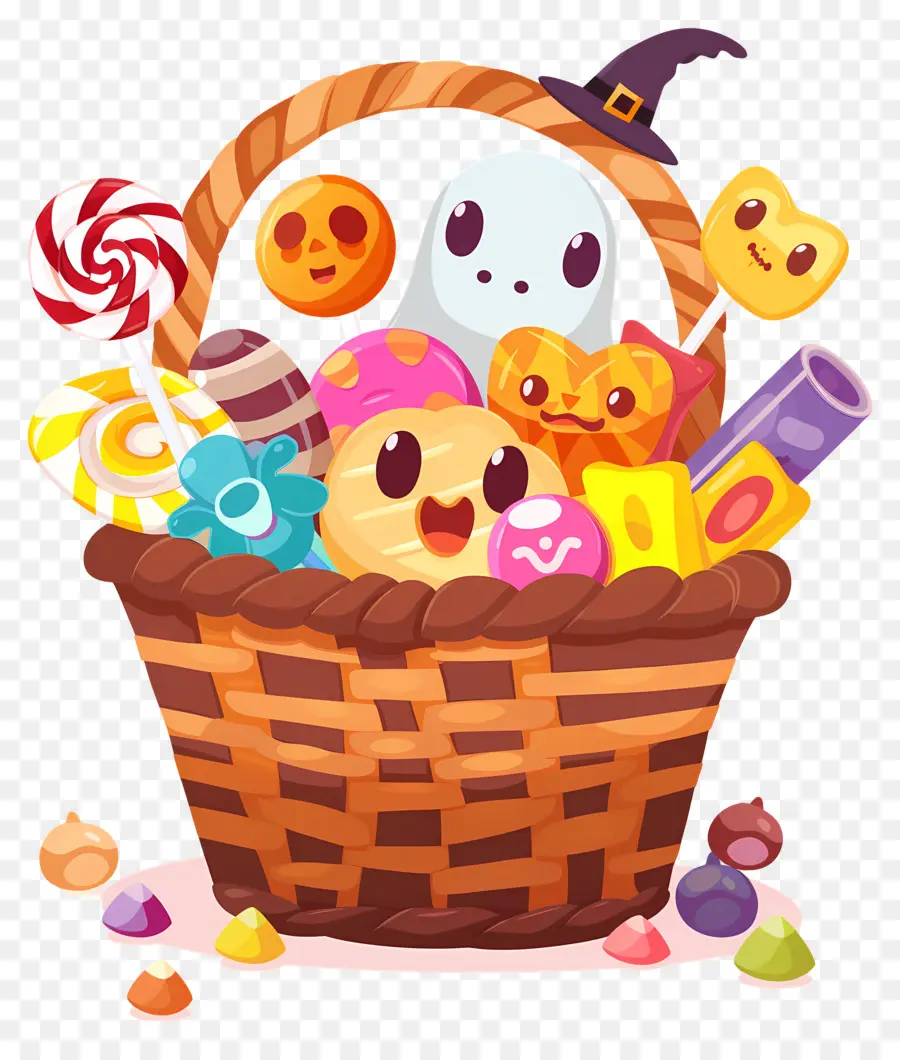 Cesta De Halloween，Cesta De Doces Fantasma PNG