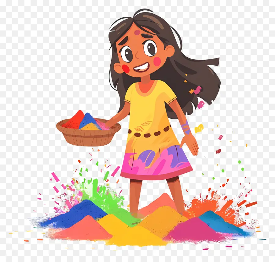 Fundo Holi，Menina Dos Desenhos Animados Com Pó PNG