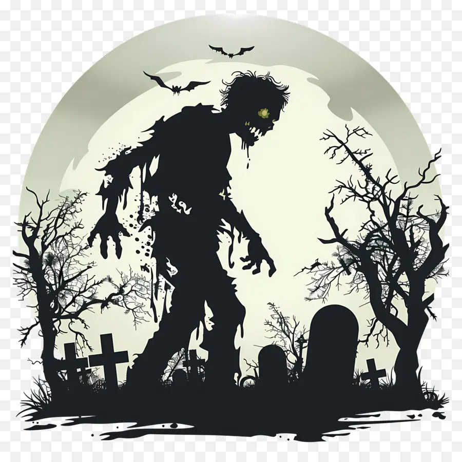 Silhueta De Halloween，Zumbi No Cemitério PNG