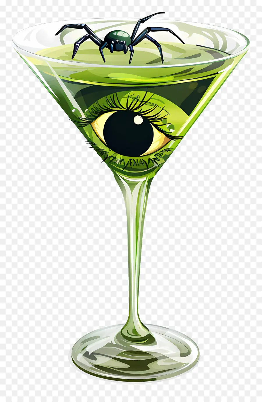 Bebida De Halloween，Martini Verde Com Aranha E Globo Ocular PNG