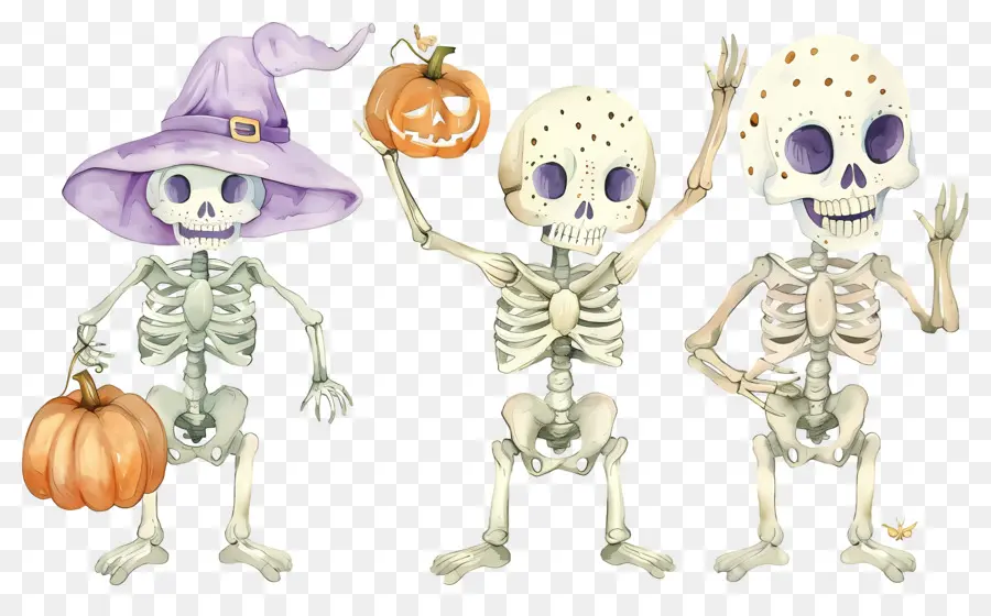 Esqueletos De Halloween，Esqueletos Com Chapéus PNG