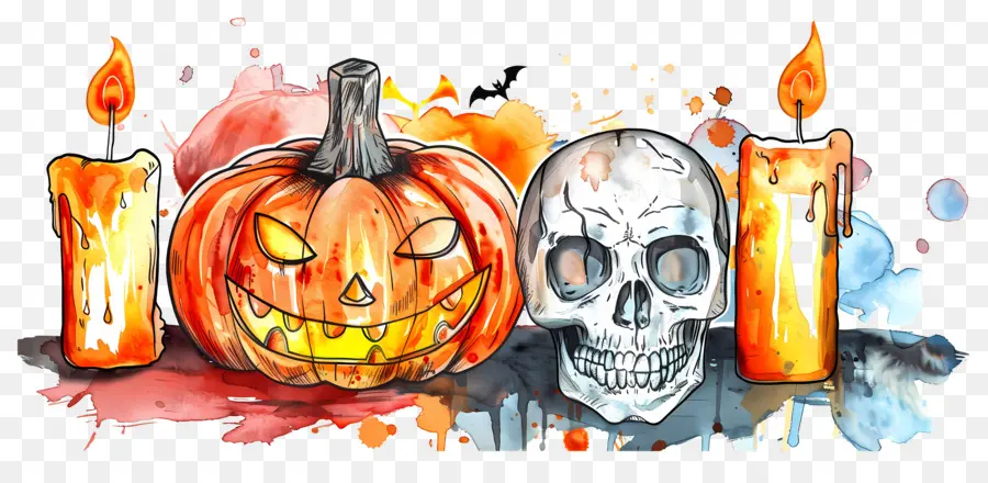 Decoração De Halloween，Abóbora E Caveiras PNG