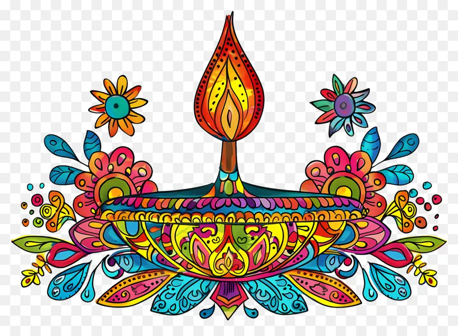 Flor De Diwali，Diya Colorido PNG