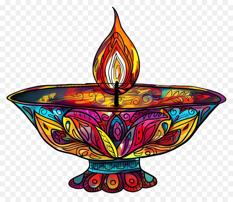 Diwali Diya，Diya Colorido PNG