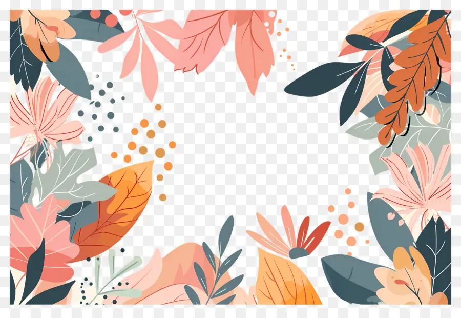 Fundo Floral，Folhas Coloridas PNG