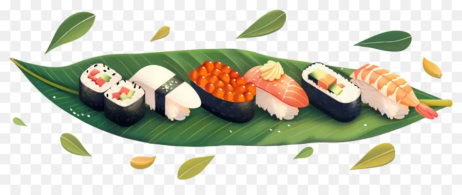 Sushi Na Folha，Japonês PNG