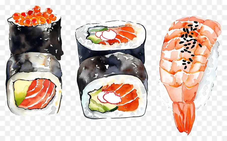 Sushi Aquarela，Pedaços De Sushi PNG