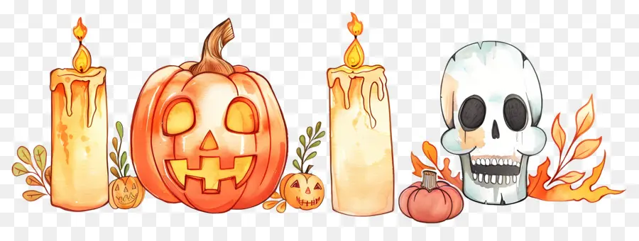 Decoração De Halloween，Abóbora E Caveira PNG