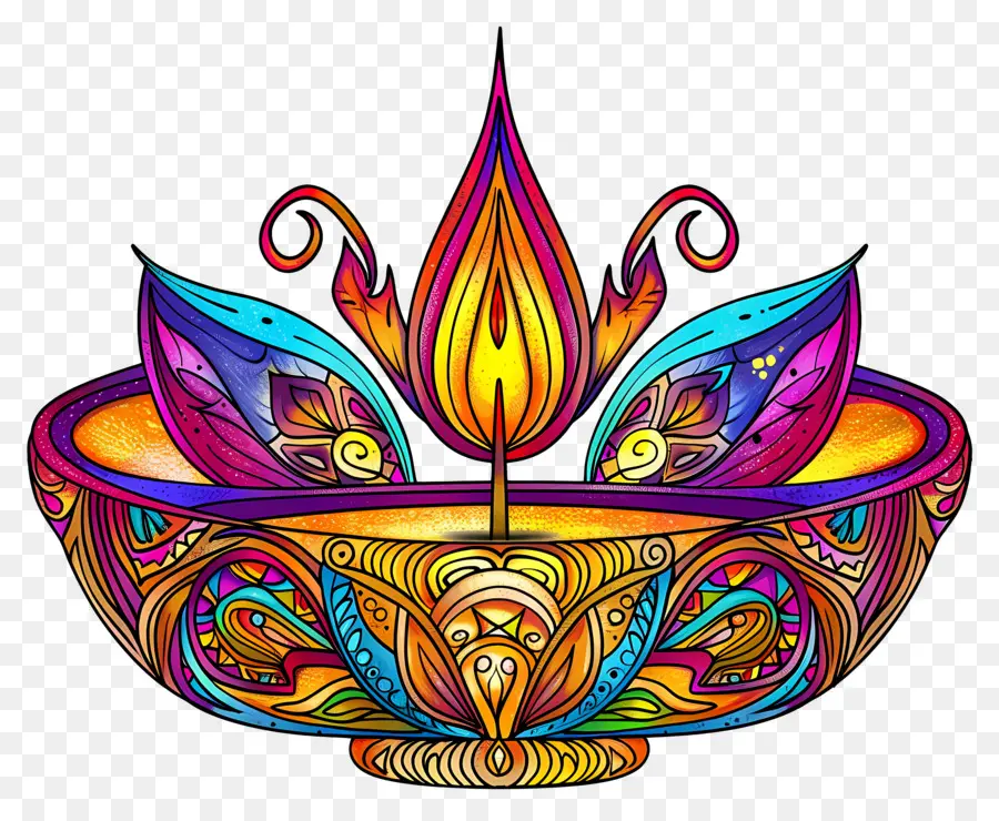 Diwali Diya，Diya Colorido PNG