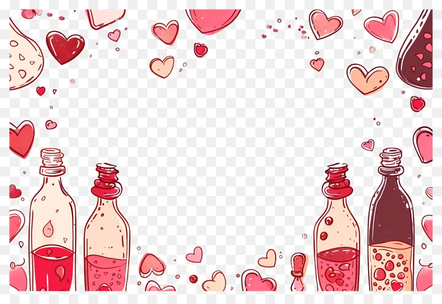 Fundo De Amor，Garrafas E Corações PNG