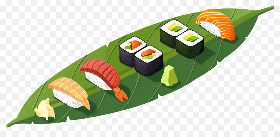 Sushi Na Folha，Japonês PNG