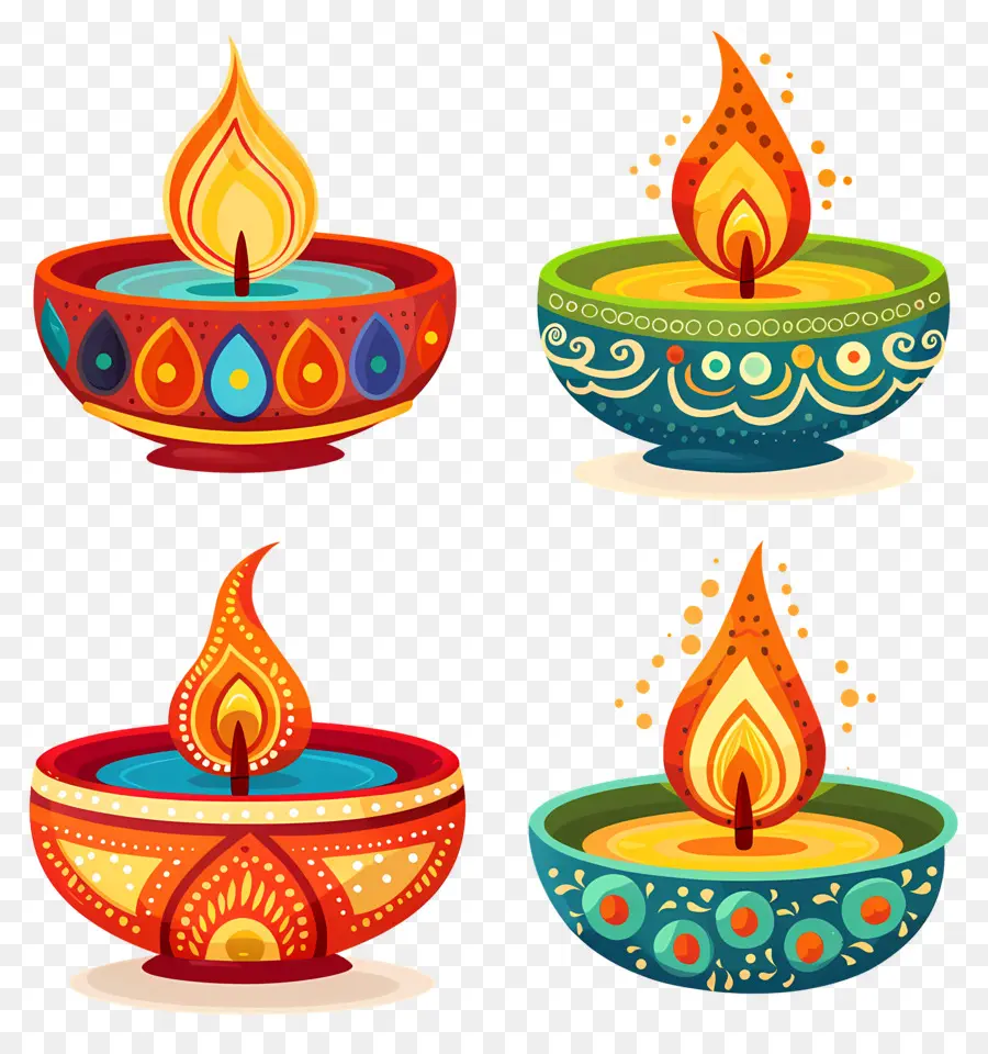 Vela Diwali，Diya Colorido PNG