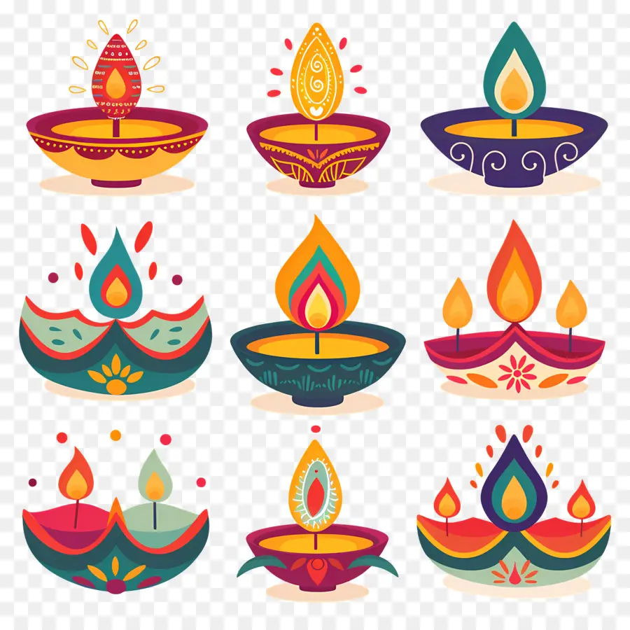 Vela Diwali，Diya Colorido PNG