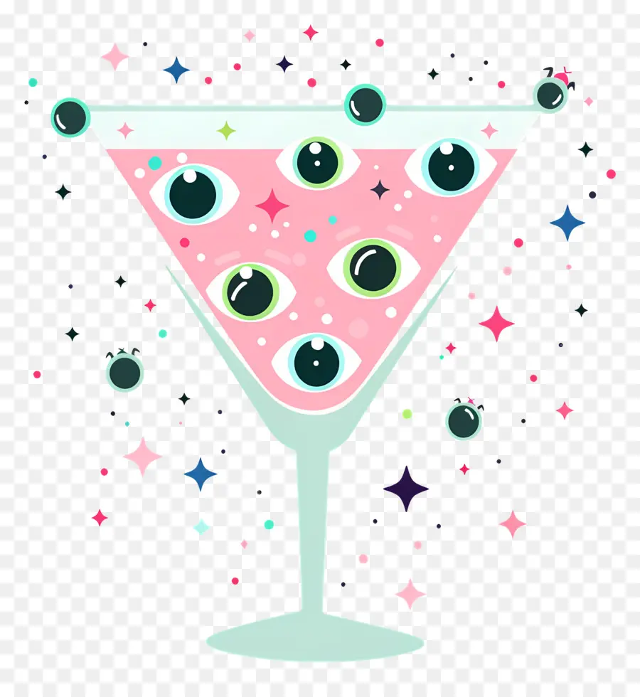 Coquetel De Halloween，Cocktail Rosa Com Olhos E Estrelas PNG