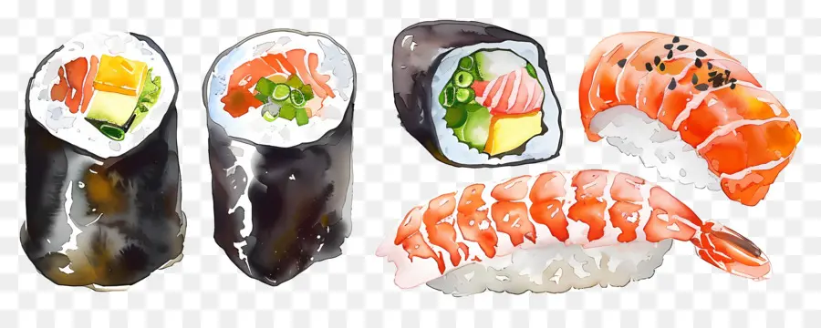 Sushi Aquarela，Rolinhos De Sushi PNG