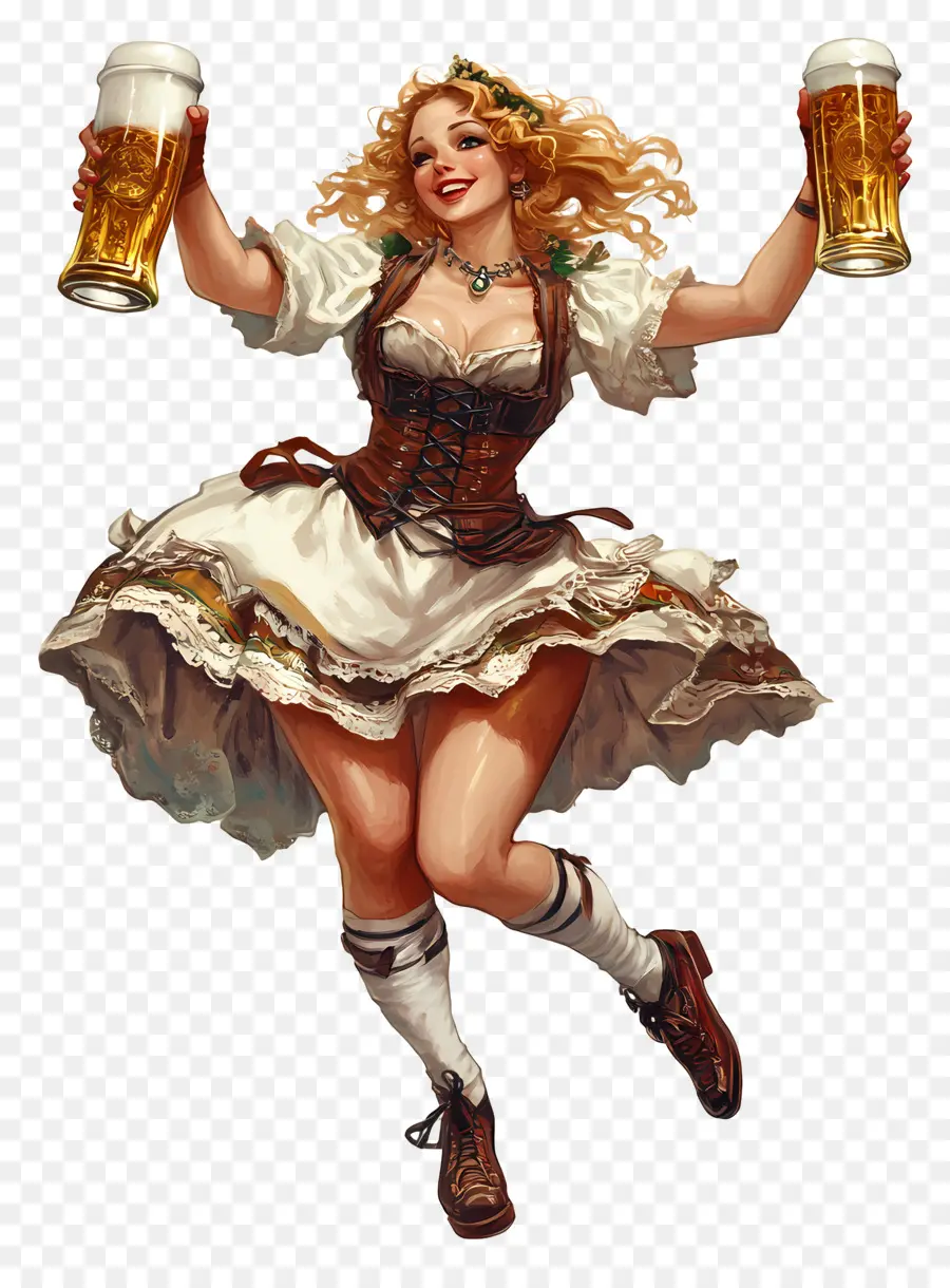 Dançarino Da Oktoberfest，Mulher Em Traje Tradicional PNG