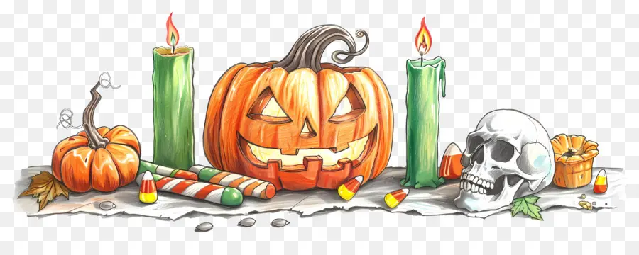 Decoração De Halloween，Abóbora E Caveiras PNG