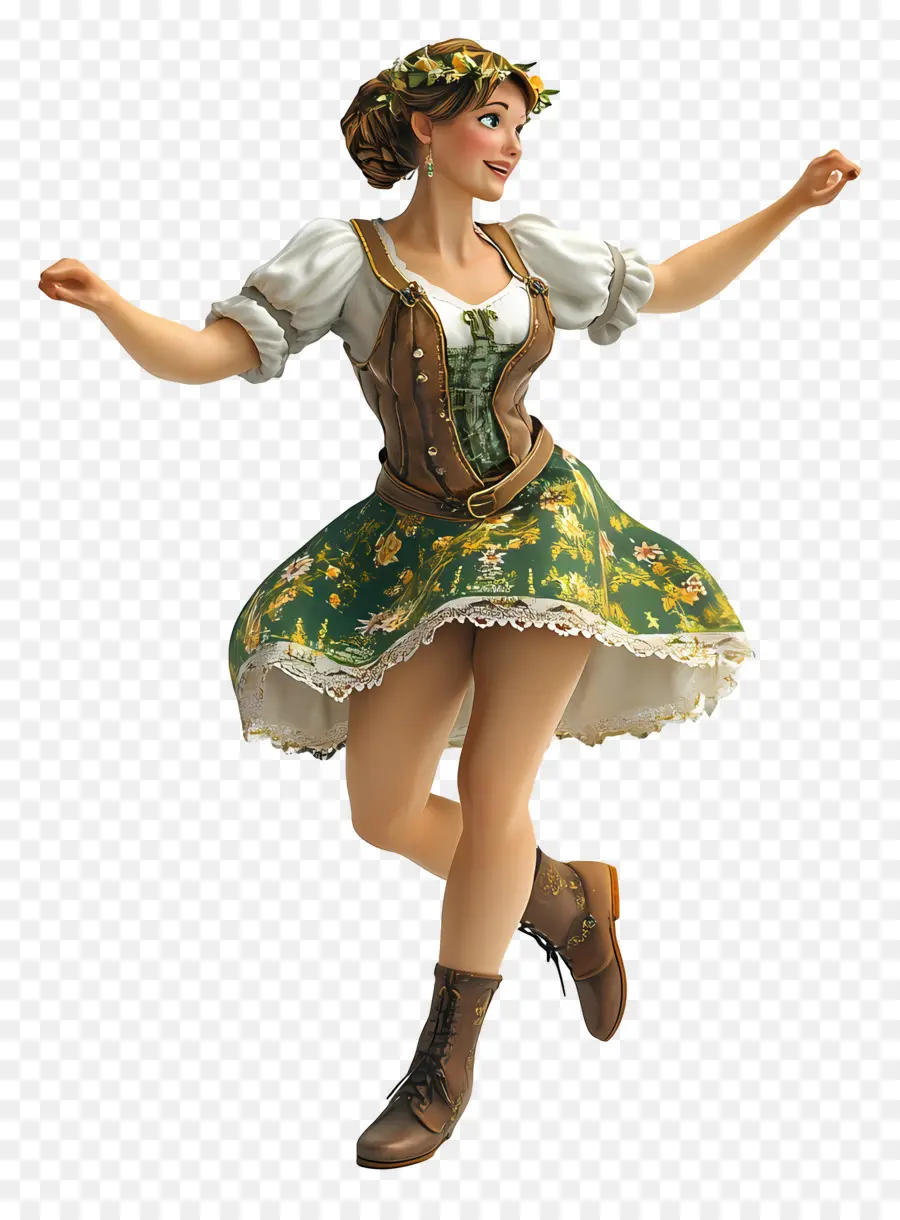 Dançarino Da Oktoberfest，Garota Animada Com Vestido Verde PNG