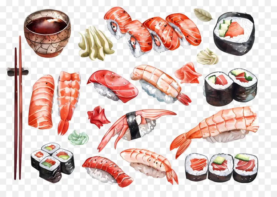 Sushi Aquarela，Sushi PNG